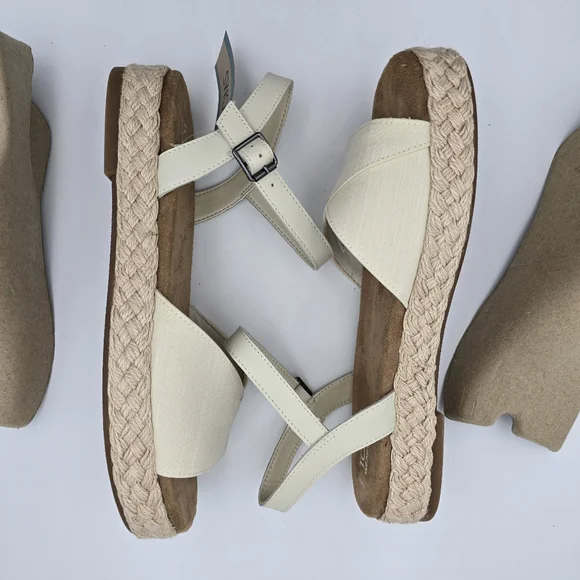 NWT TOMS Abby Flatform Espadrille Sandals, Leather Natural Woven , Women's 11 - Picture 13 of 16